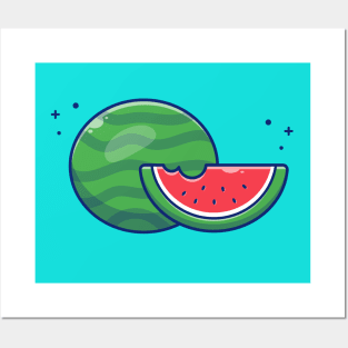 Watermelon And Slices Of Watermelon Cartoon Posters and Art